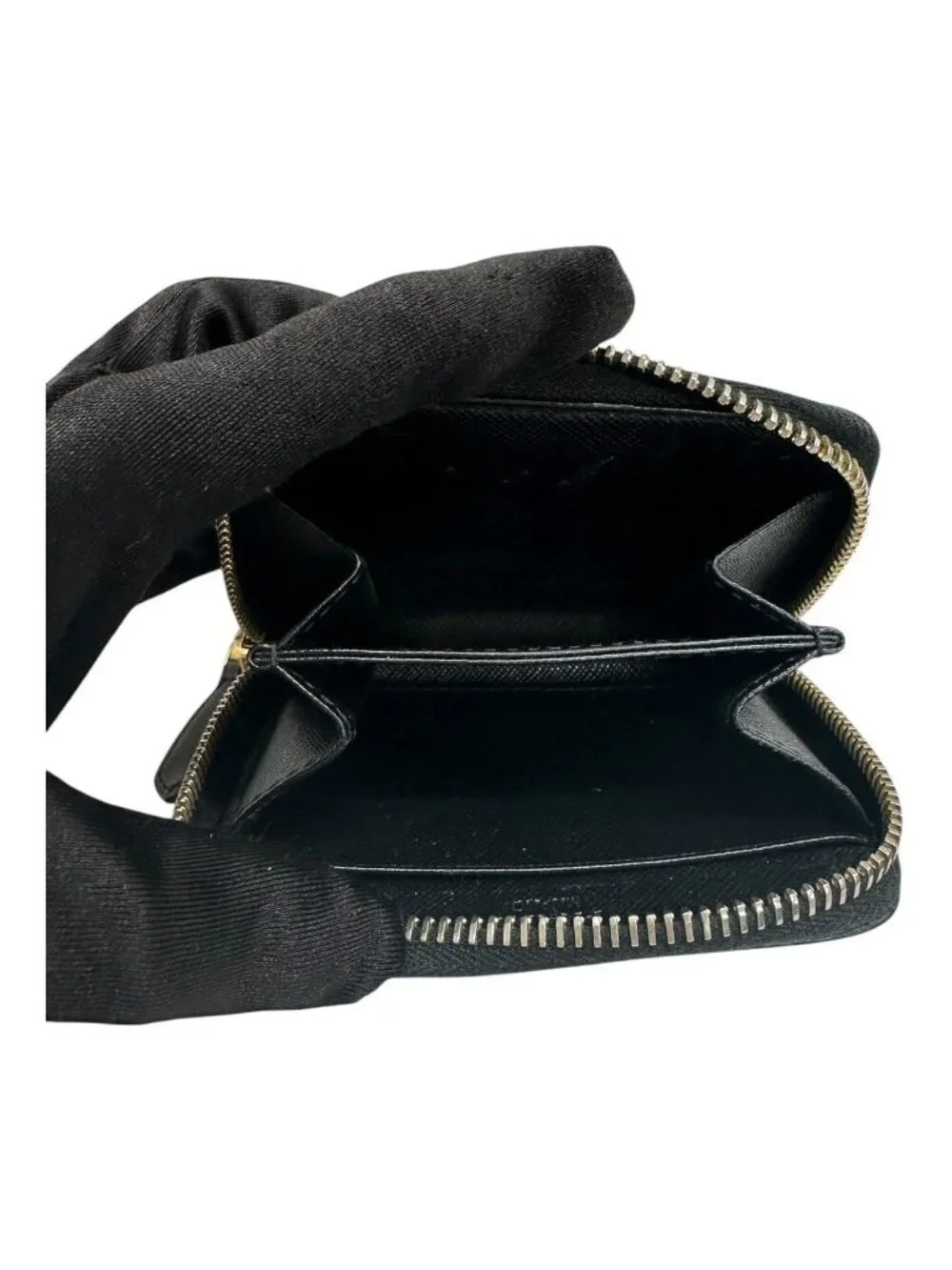 Prada Saffiano Black Gold Leather Coin Case